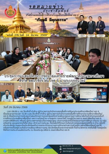 ประชุมการนำเสนอโครงการของกลุ่มเครือข่ายพัฒนาคุณภาพการศึกษา สังกัด สพป.เชียงใหม่ เขต 6 ผ่านระบบออนไลน์